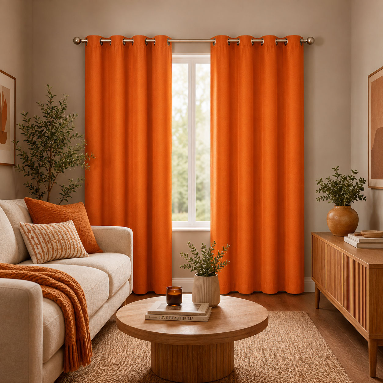 Blockout Curtains Eyelet Matte Orange