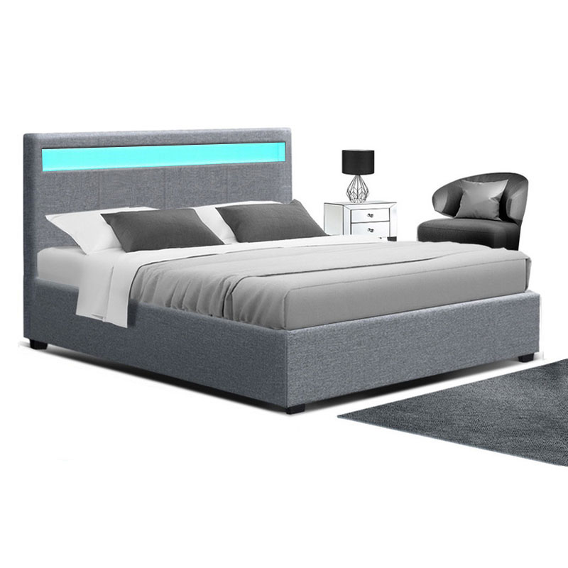 Fabric Bed Frame LED Grey Cole