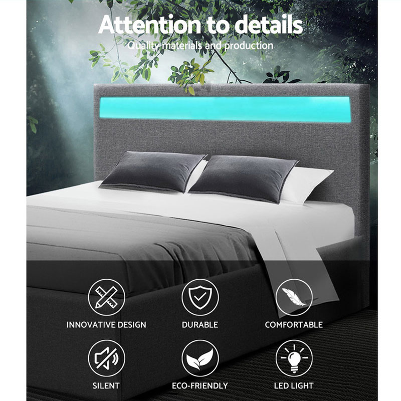 Fabric Bed Frame LED Grey Cole