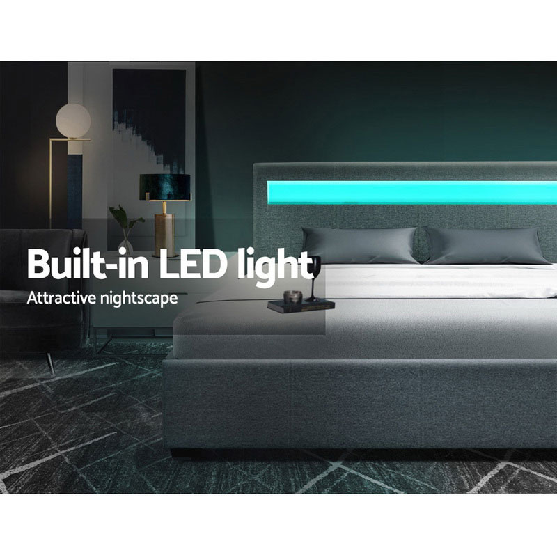 Fabric Bed Frame LED Grey Cole
