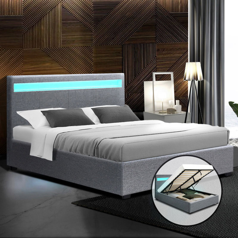 Fabric Bed Frame LED Grey Cole