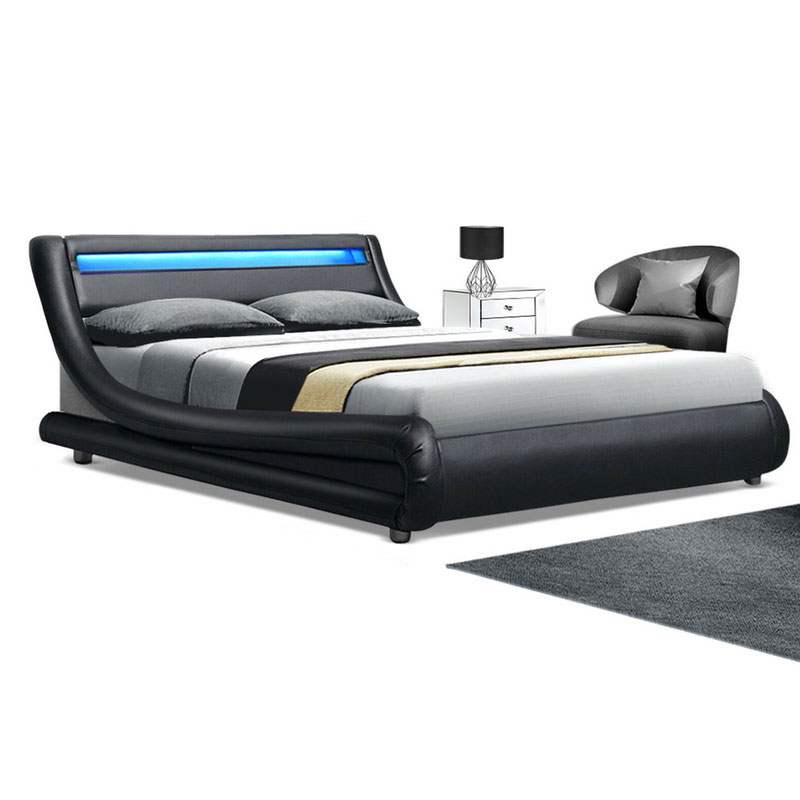 Leather Bed Frame LED Alex Black