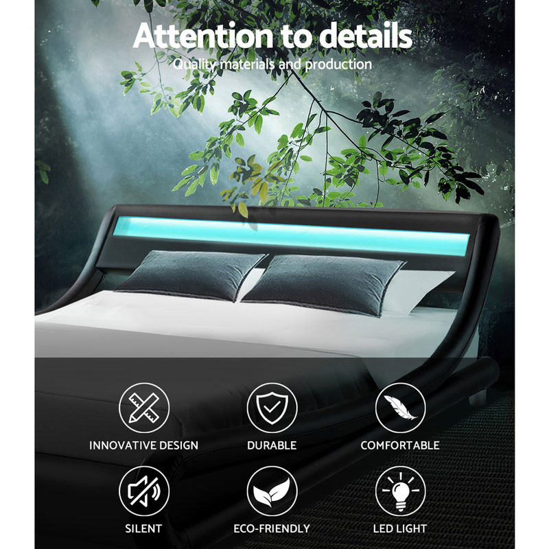 Leather Bed Frame LED Alex Black