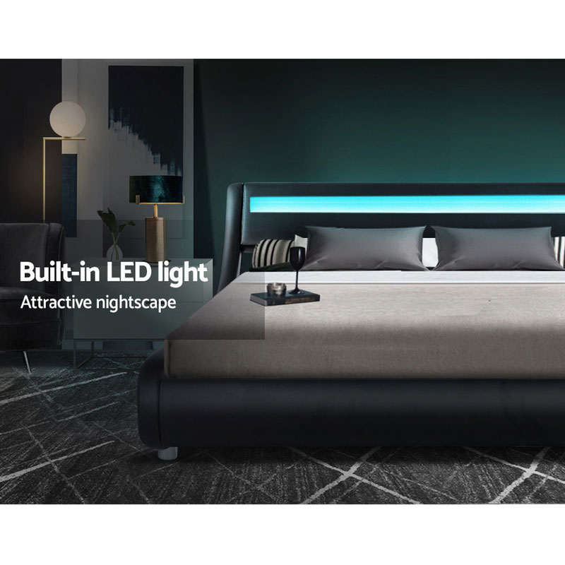 Leather Bed Frame LED Alex Black
