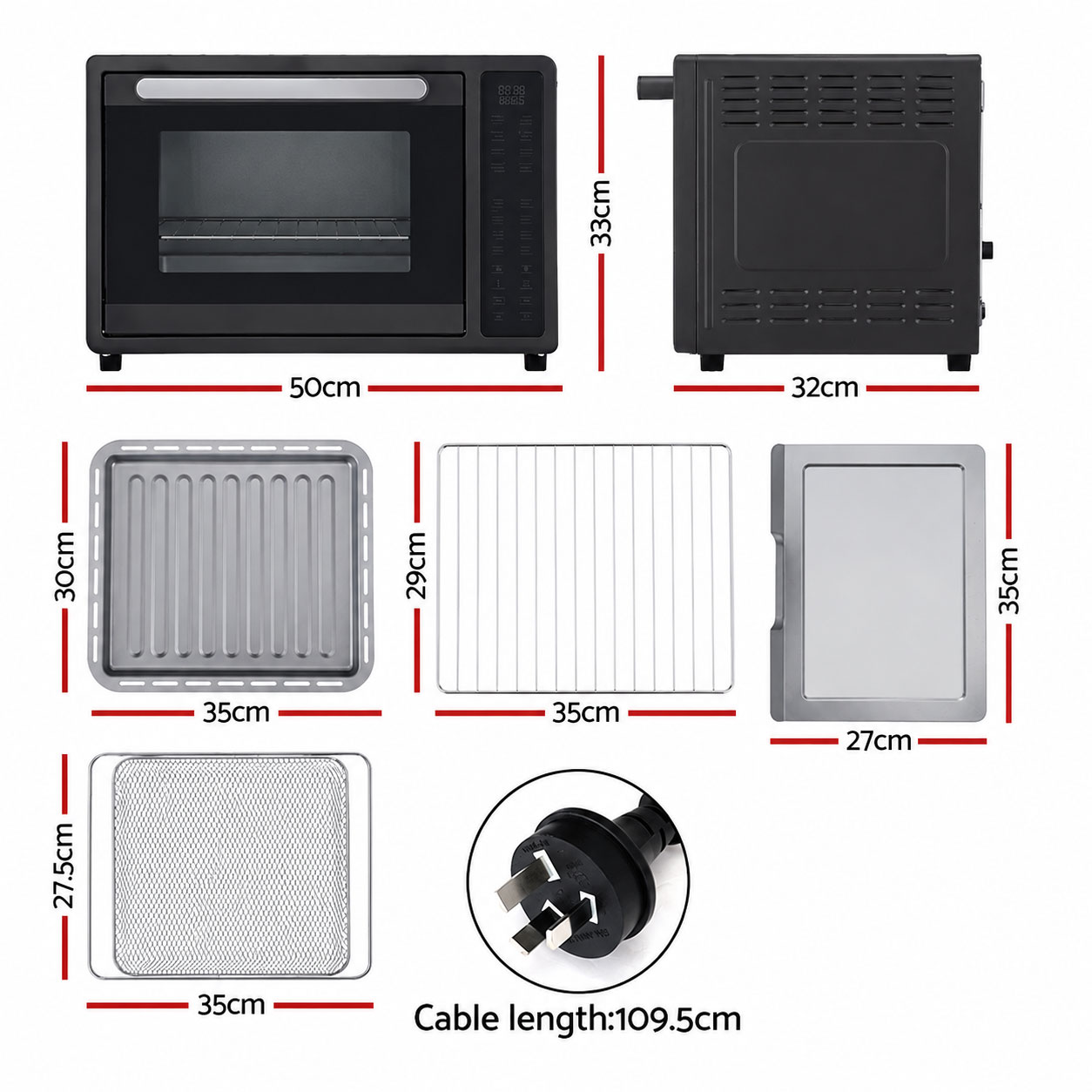32L Air Fryer Oven 1700W Black