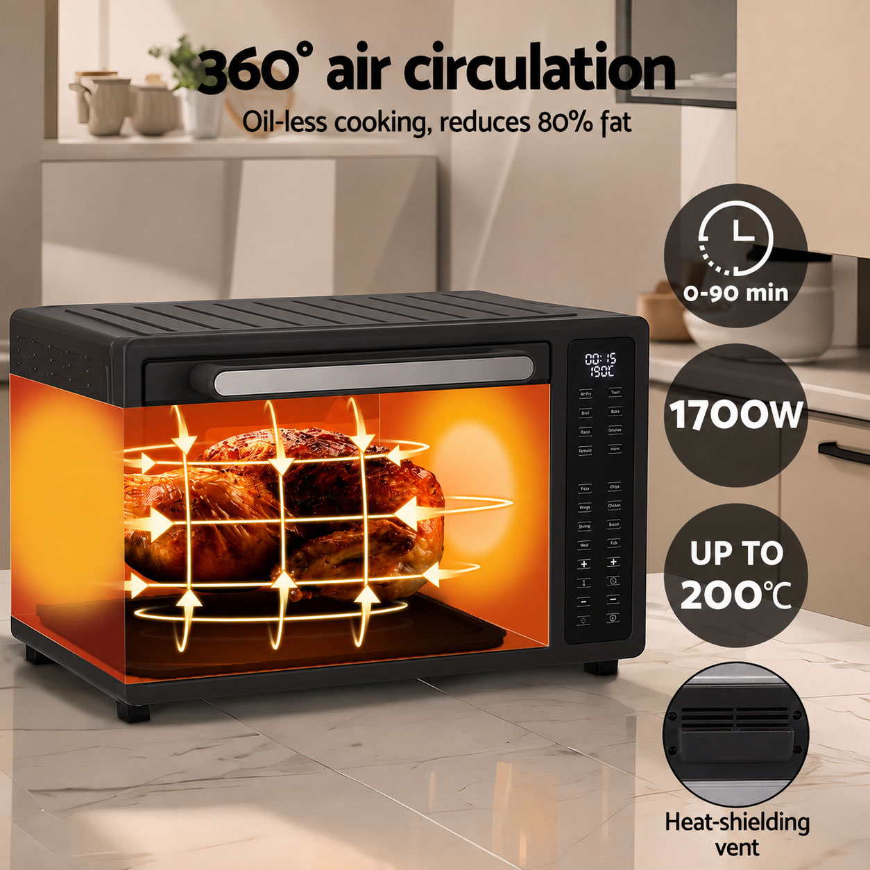 32L Air Fryer Oven 1700W Black