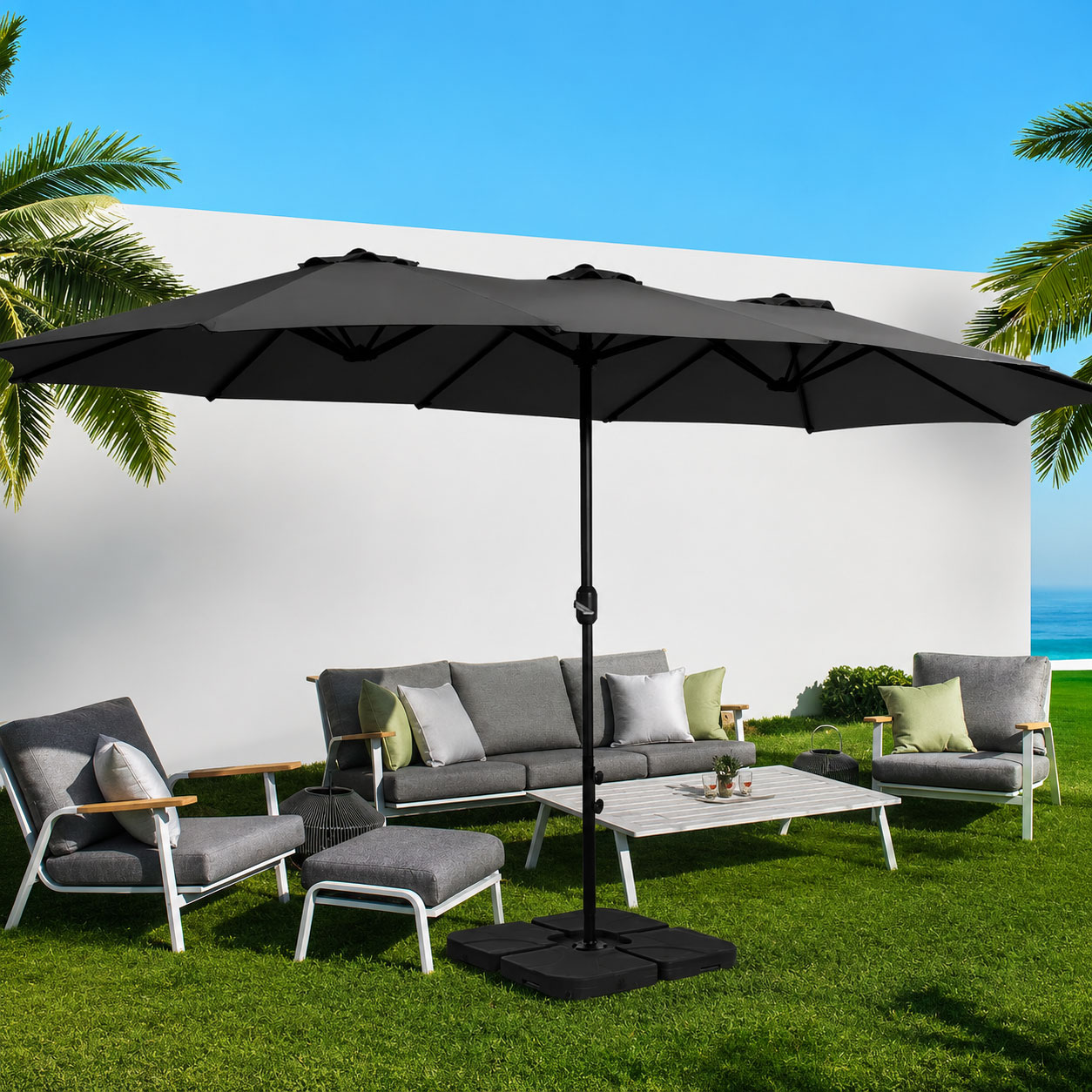 4.57m Outdoor Umbrella Twin Black