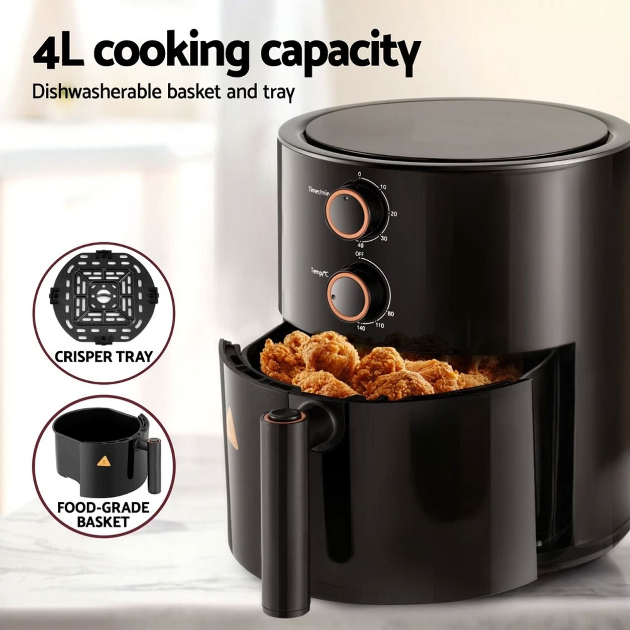 4L Air Fryer 1500W Black