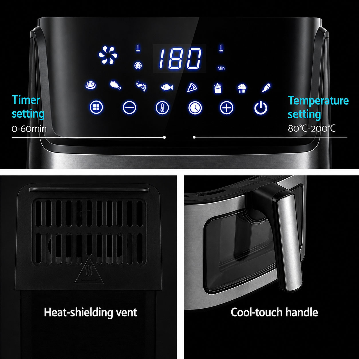 6.5L Air Fryer 1700W Black & Silver