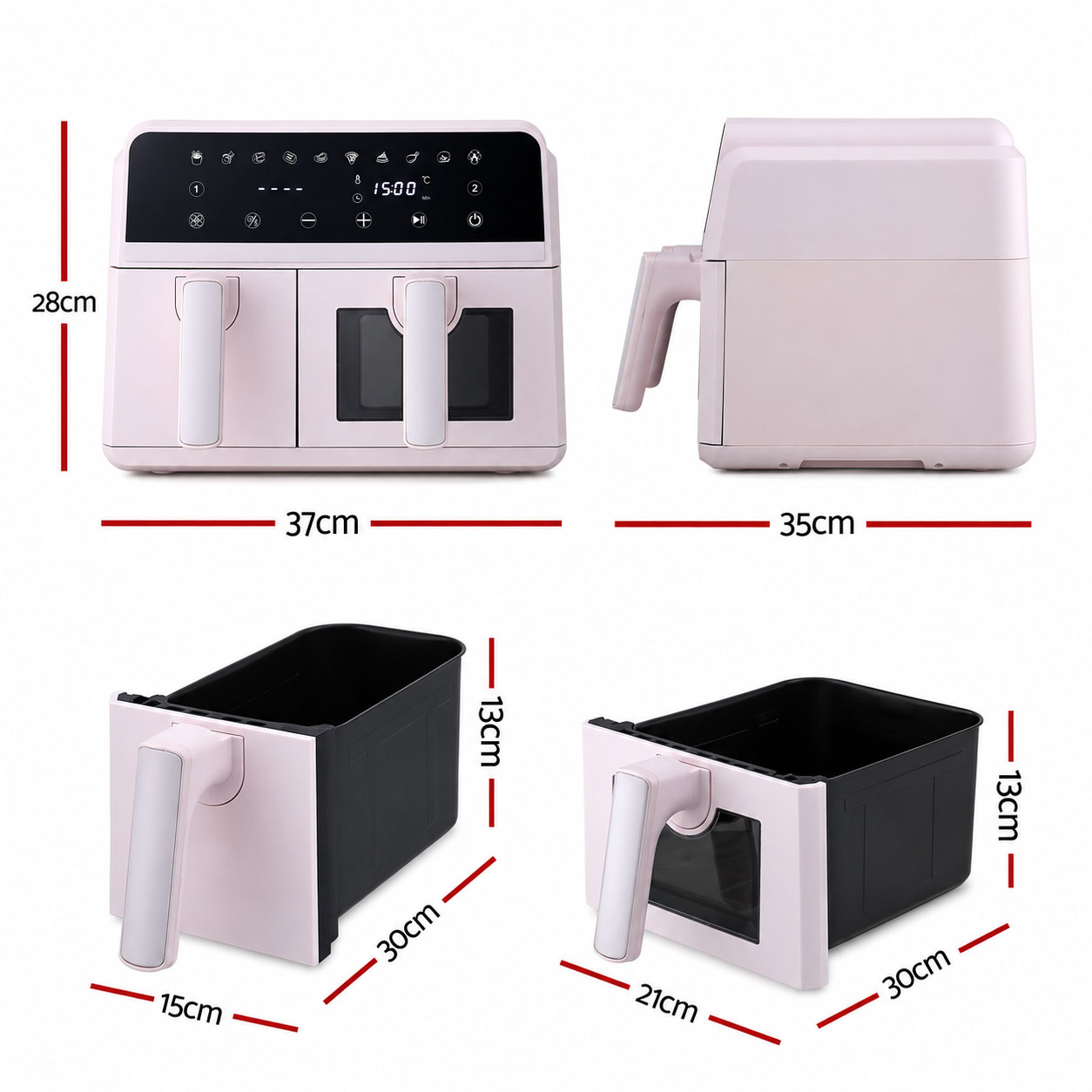 9L Air Fryer 2600W Dual Zone Pink