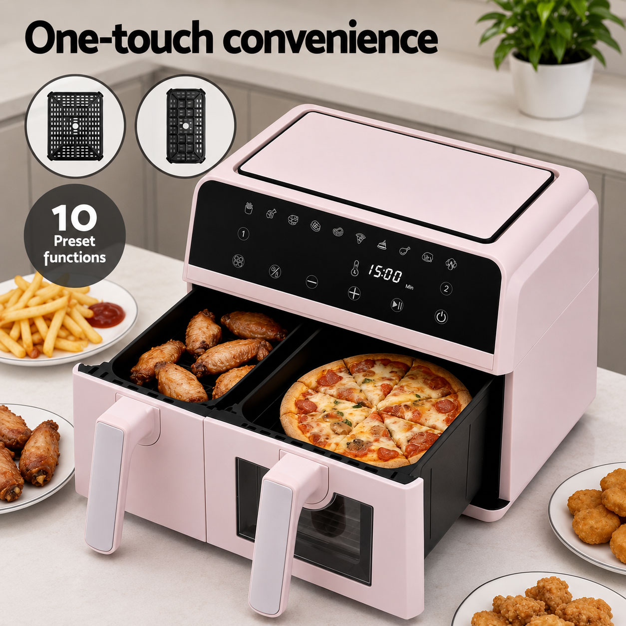 9L Air Fryer 2600W Dual Zone Pink