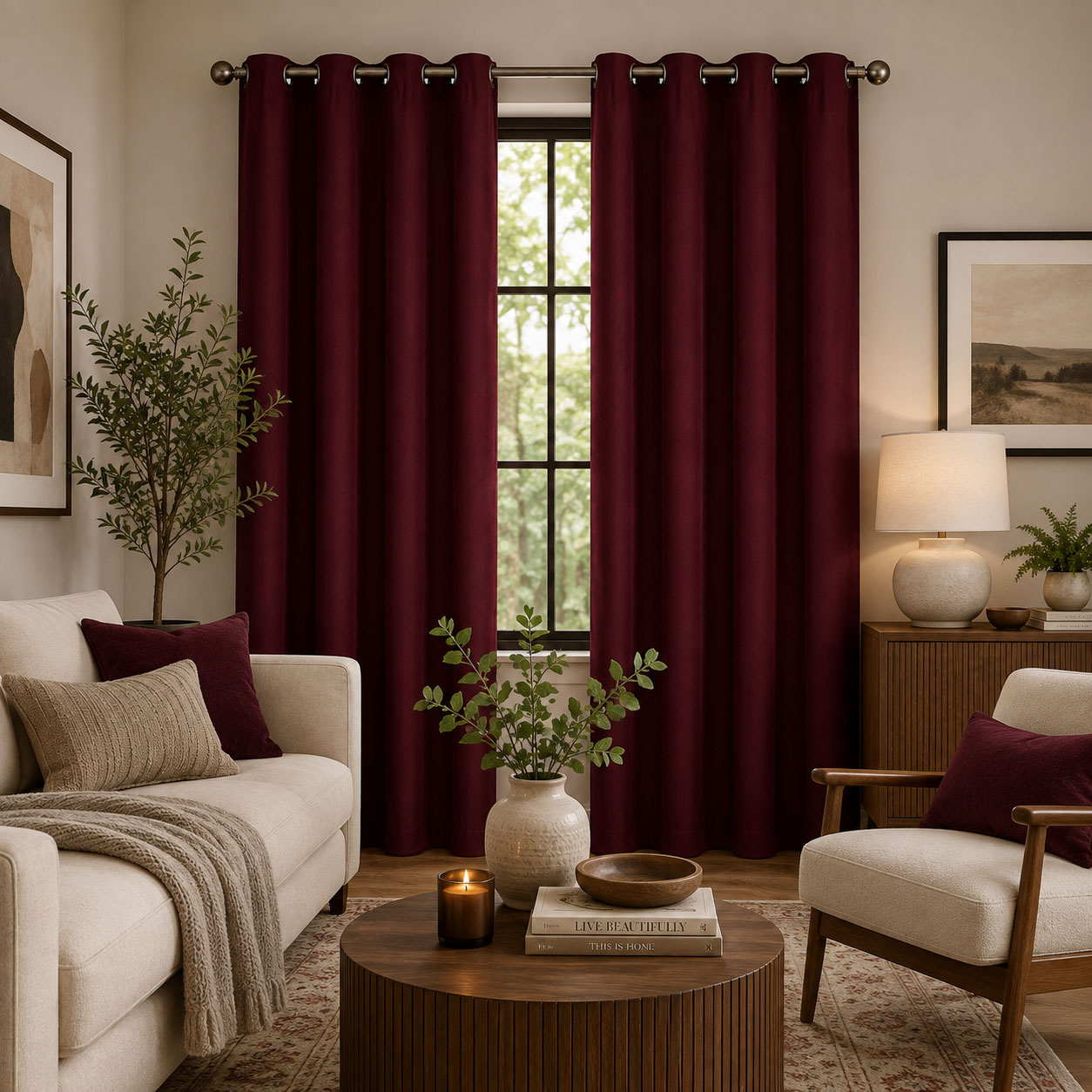 Blockout Curtains Eyelet Matte Burgundy