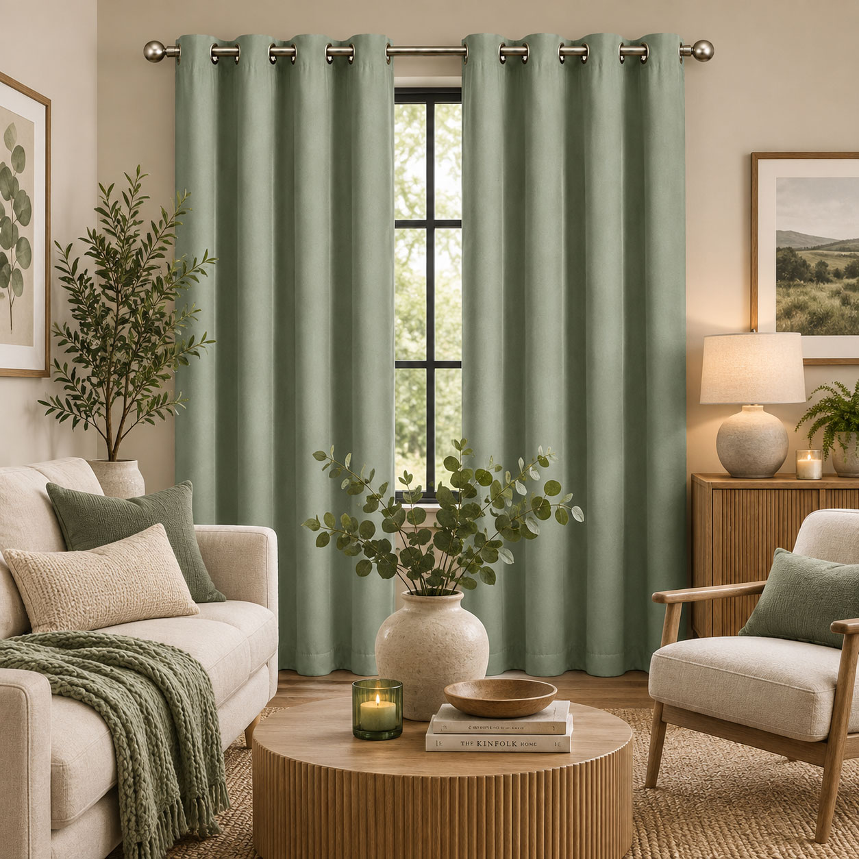 Blockout Curtains Eyelet Matte Sage