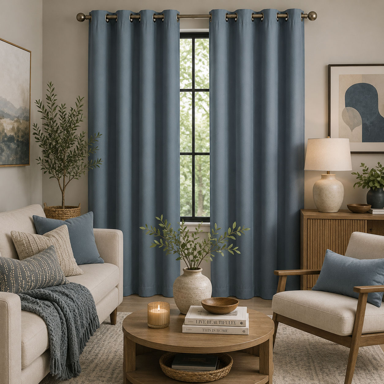 Blockout Curtains Eyelet Matte Stone Blue