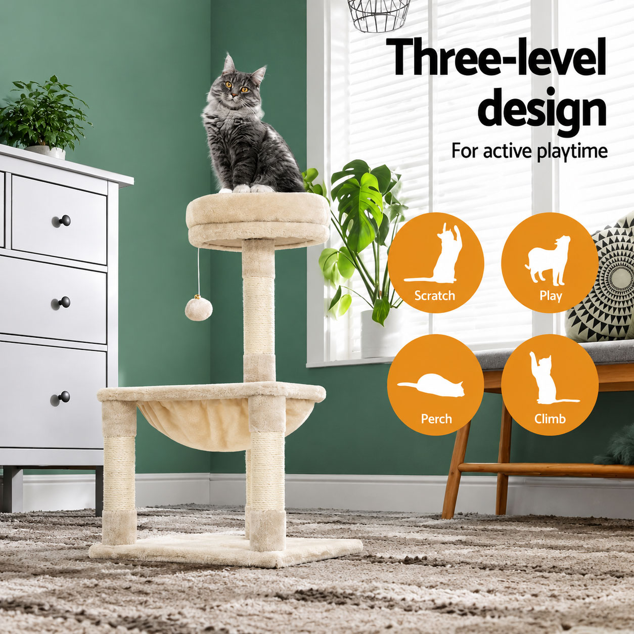 Cat Kitten Toy 69cm Scratching Tree Beige