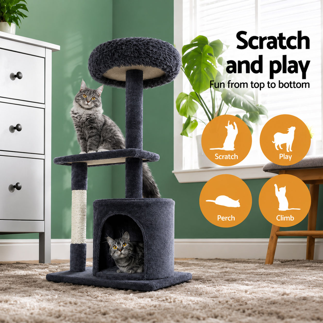 Cat Kitten Toy 94cm Scratching Tree Grey