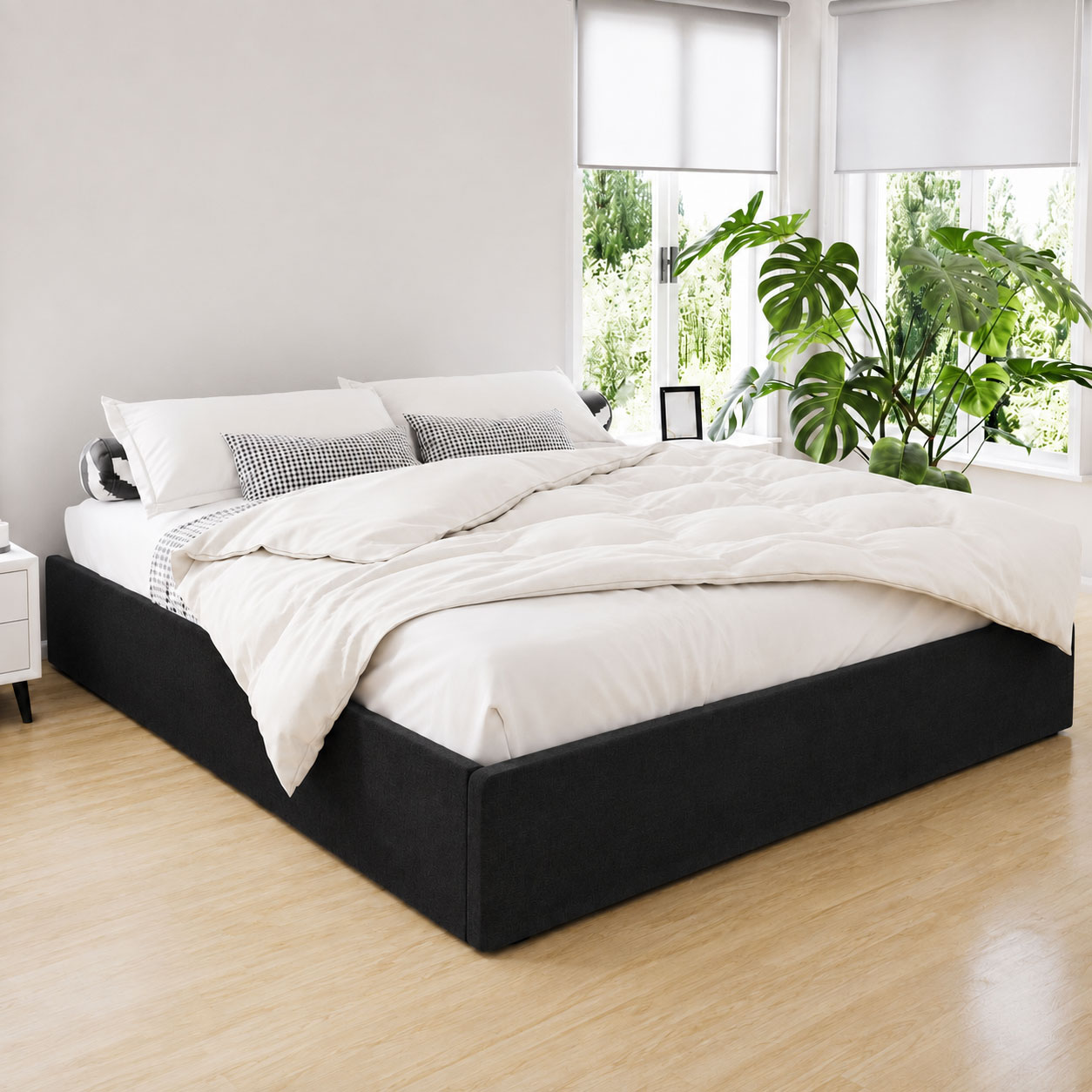 Fabric Gas Lift Bed Frame Toki Charcoal