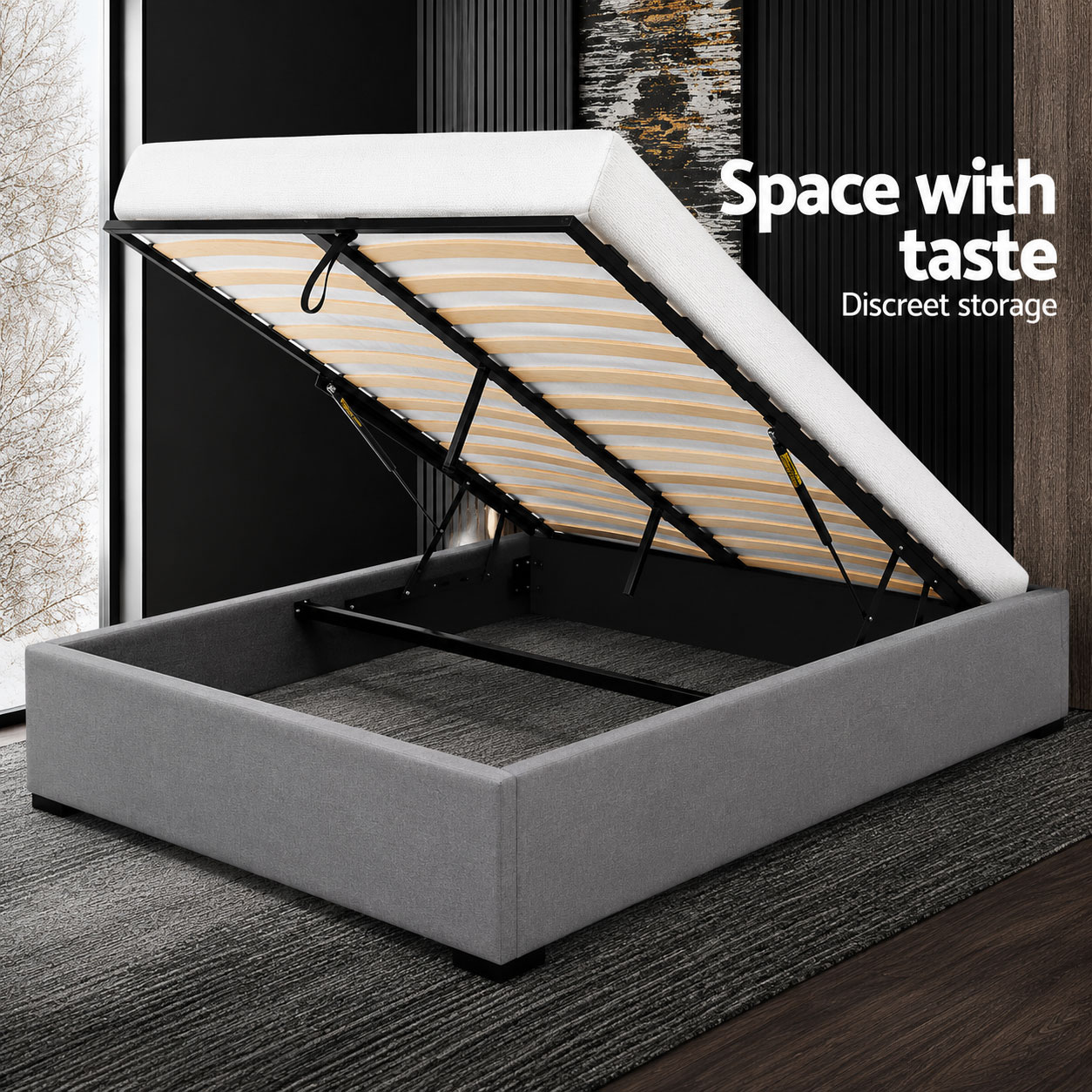Fabric Gas Lift Bed Frame Toki Grey