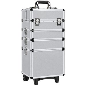 Makeup Case Organiser Trolley 7-in-1 Aluminium Silver