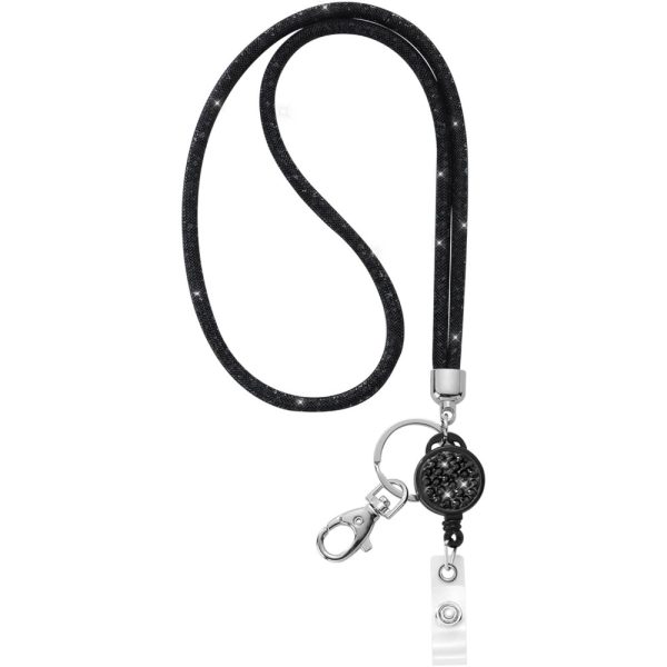 Lanyard Retractable Crystal Bling Cruise Travel ID Black