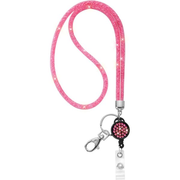 Lanyard Retractable Crystal Bling Cruise Travel ID Pink