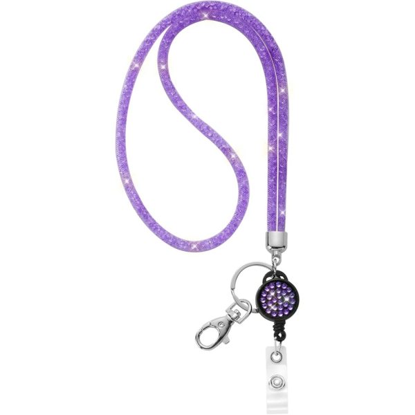 Lanyard Retractable Crystal Bling Cruise Travel ID Purple
