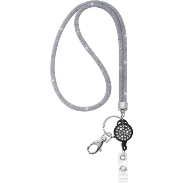 Lanyard Retractable Crystal Bling Cruise Travel ID Silver