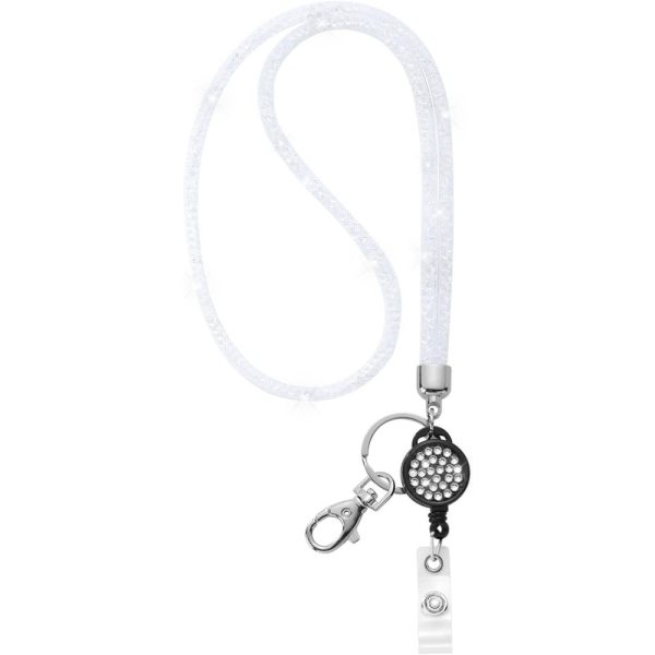 Lanyard Retractable Crystal Bling Cruise Travel ID White
