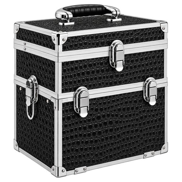 Makeup Case Organiser Professional Aluminium Black Crocodile Mirror