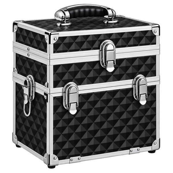 Makeup Case Organiser Professional Aluminium Black Diamond Mirror