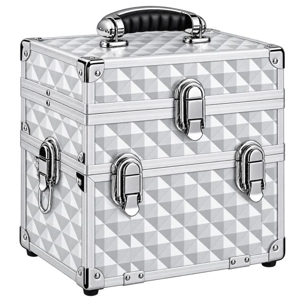 Makeup Case Organiser Professional Aluminium Silver Diamond Mirror