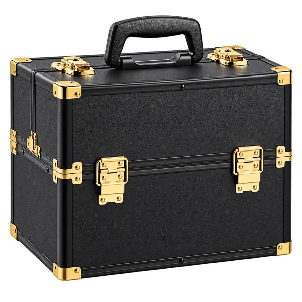 Makeup Case Organiser Travel Aluminium Black Gold