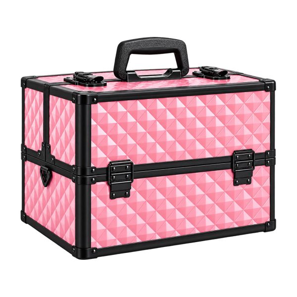Makeup Case Organiser Travel Aluminium Pink Diamond
