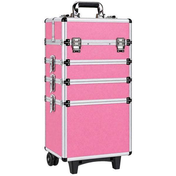 Makeup Case Organiser Trolley 7-in-1 Aluminium Pink