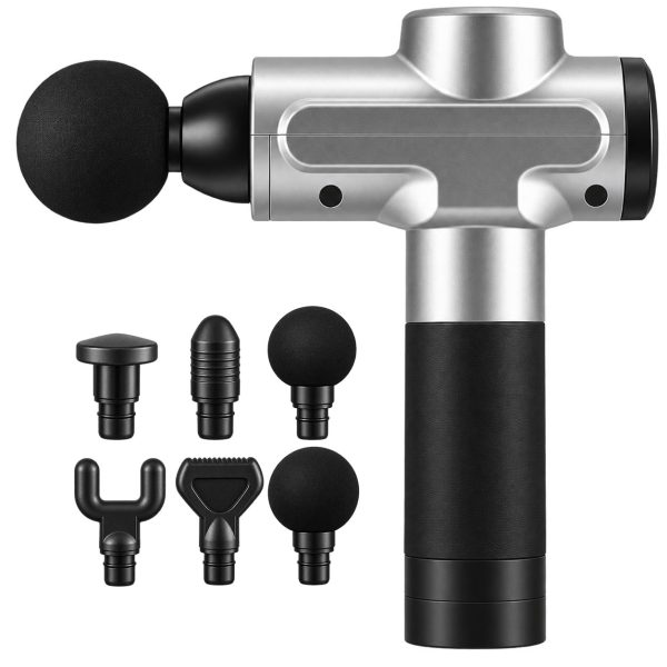 Massage Gun Deep Tissue 30 Speed 6 Head 2700 RPM Silver