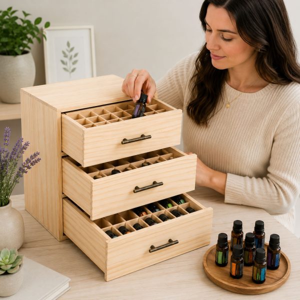Essential Oil Wooden Storage Box 3 Tier 90 Compartments