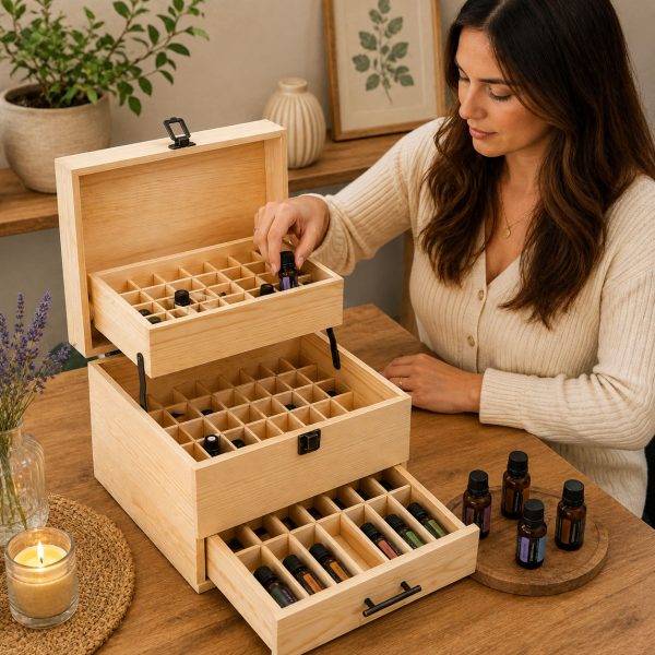 Essential Oil Wooden Storage Box 3 Tier with Drawer