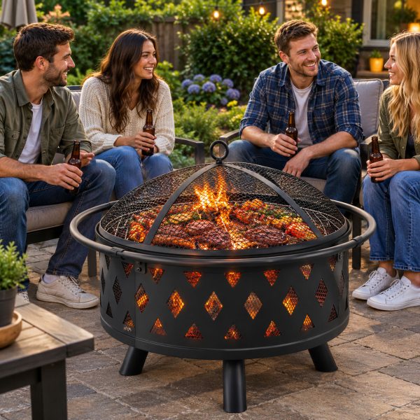 Fire Pit BBQ Table 3-in-1 82cm Round