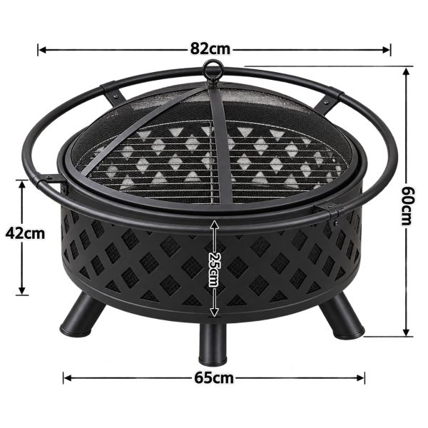 Fire Pit BBQ Table 3-in-1 82cm Round