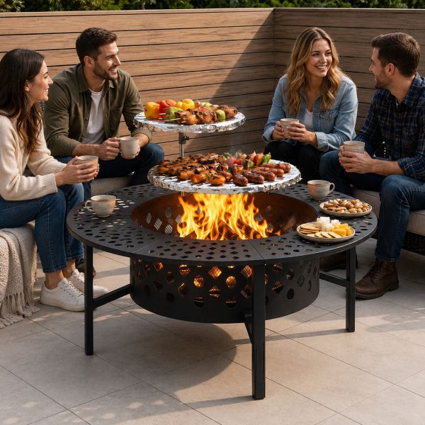 Fire Pit BBQ Table 3-in-1 91cm Round