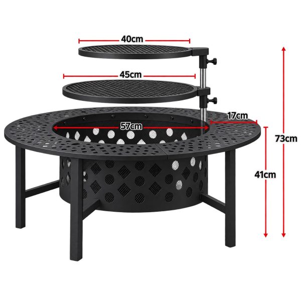 Fire Pit BBQ Table 3-in-1 91cm Round