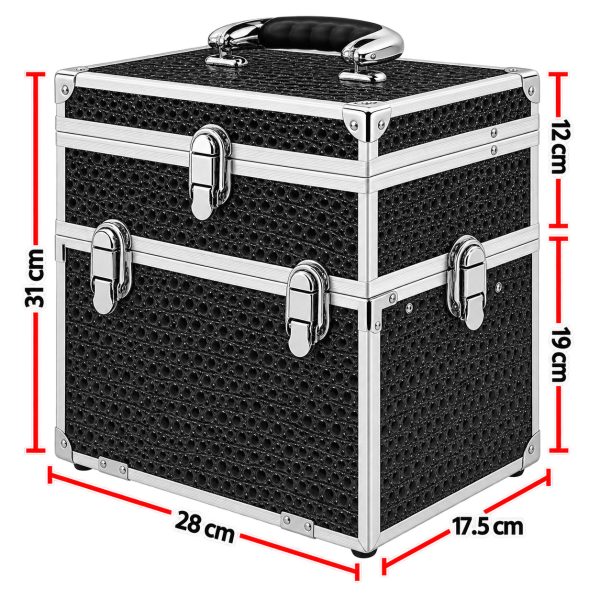 Makeup Case Organiser Professional Aluminium Black Crocodile Mirror