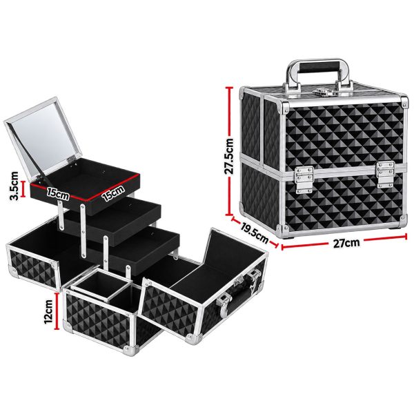 Makeup Case Organiser Professional Aluminium Black Diamond 3 Tray Mirror