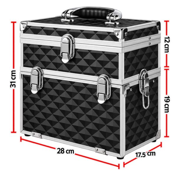 Makeup Case Organiser Professional Aluminium Black Diamond Mirror