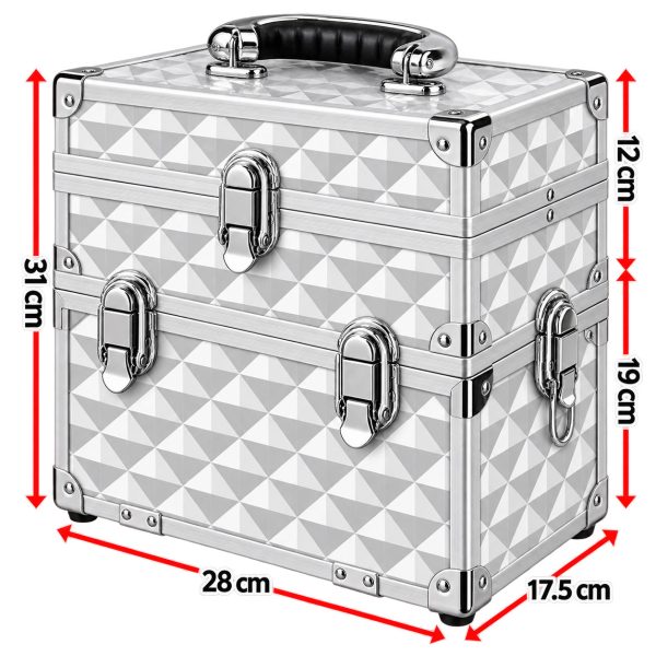 Makeup Case Organiser Professional Aluminium Silver Diamond Mirror