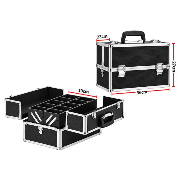 Makeup Case Organiser Travel Aluminium Black