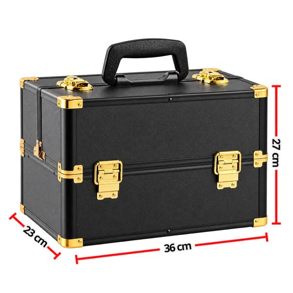 Makeup Case Organiser Travel Aluminium Black Gold