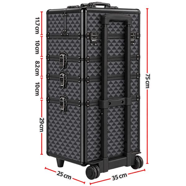 Makeup Case Organiser Trolley 7-in-1 Aluminium Black Diamond