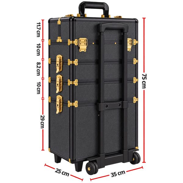 Makeup Case Organiser Trolley 7-in-1 Aluminium Black Gold