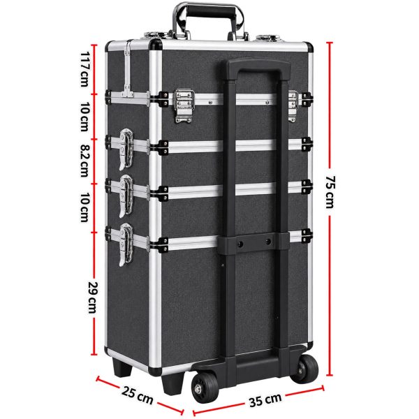 Makeup Case Organiser Trolley 7-in-1 Aluminium Black Silver